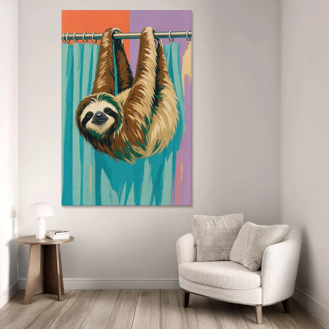 Fun Bathroom Wall Art with a Hanging Sloth - Canvas Wall Art - Sofa - 40x60