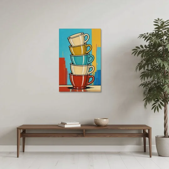 Fun Kitchen Wall Art Stacked Diner Mugs - Canvas Wall Art - Coffee Table - 24x36