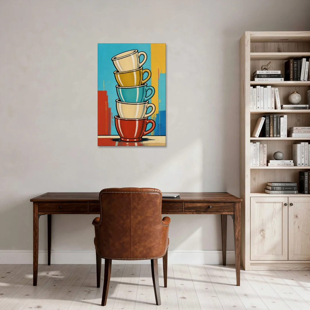 Fun Kitchen Wall Art Stacked Diner Mugs - Canvas Wall Art - Office - 24x36