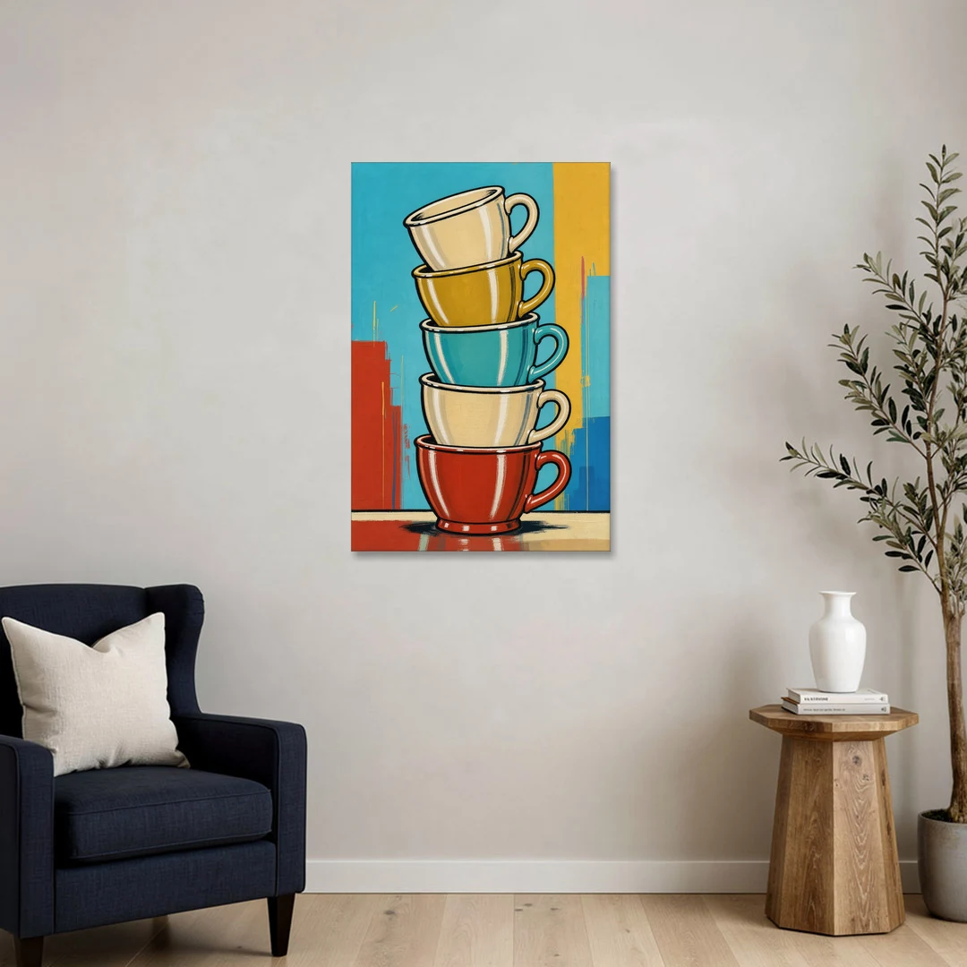 Fun Kitchen Wall Art Stacked Diner Mugs - Canvas Wall Art - Sofa - 24x36