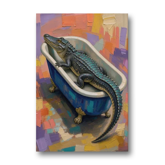 Funny Animal Bathroom Wall Art Alligator Outgrows the Tub - Canvas Wall Art - Front