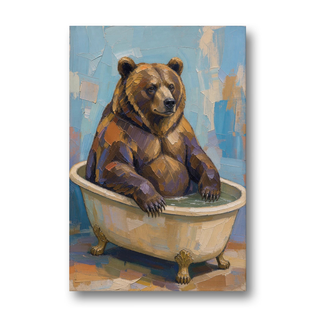 Funny Animal Canvas Art of a Bathing Bear - Canvas Wall Art - Front