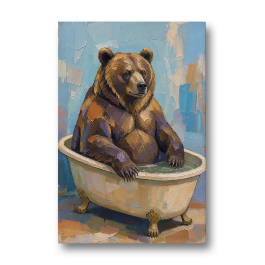 Funny Animal Canvas Art of a Bathing Bear - Canvas Wall Art - Front