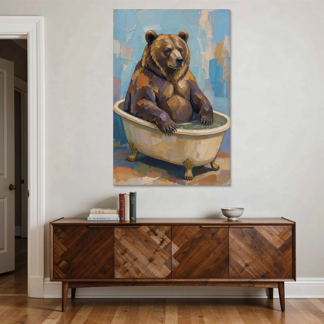 Funny Animal Canvas Art of a Bathing Bear - Canvas Wall Art - Coffee Table - 40x60