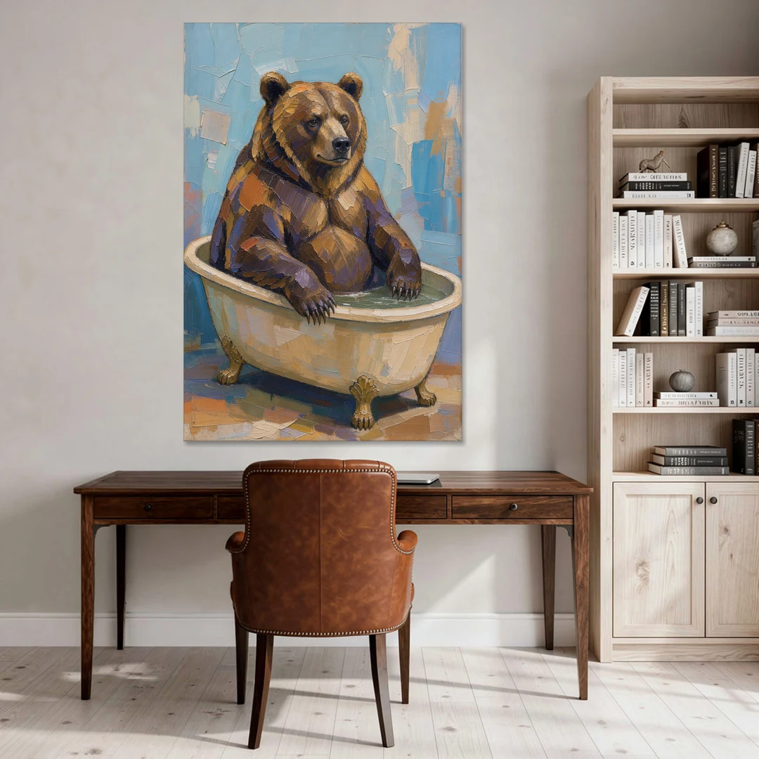 Funny Animal Canvas Art of a Bathing Bear - Canvas Wall Art - Office - 40x60