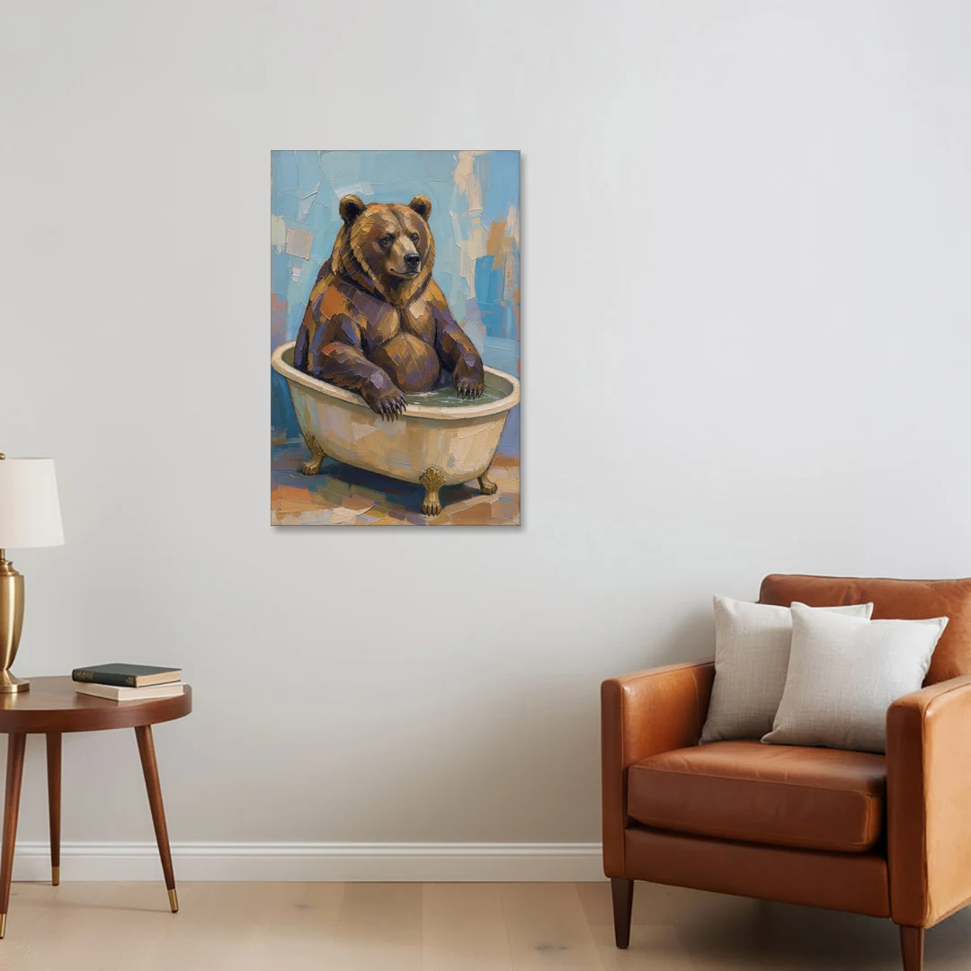 Funny Animal Canvas Art of a Bathing Bear - Canvas Wall Art - Sofa - 24x36