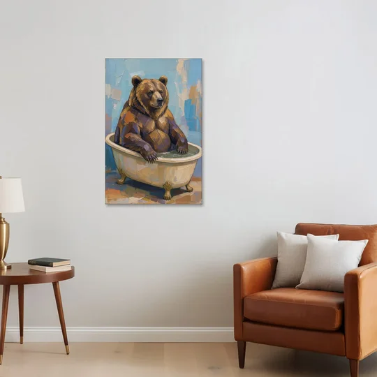 Funny Animal Canvas Art of a Bathing Bear - Canvas Wall Art - Sofa - 24x36