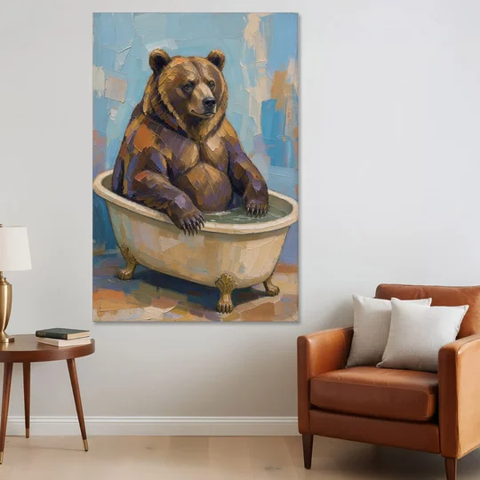 Funny Animal Canvas Art of a Bathing Bear - Canvas Wall Art - Sofa - 40x60