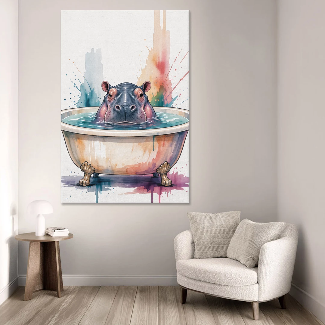 Funny Animal Paintings Hippo Up to Its Nose - Canvas Wall Art - Sofa - 40x60