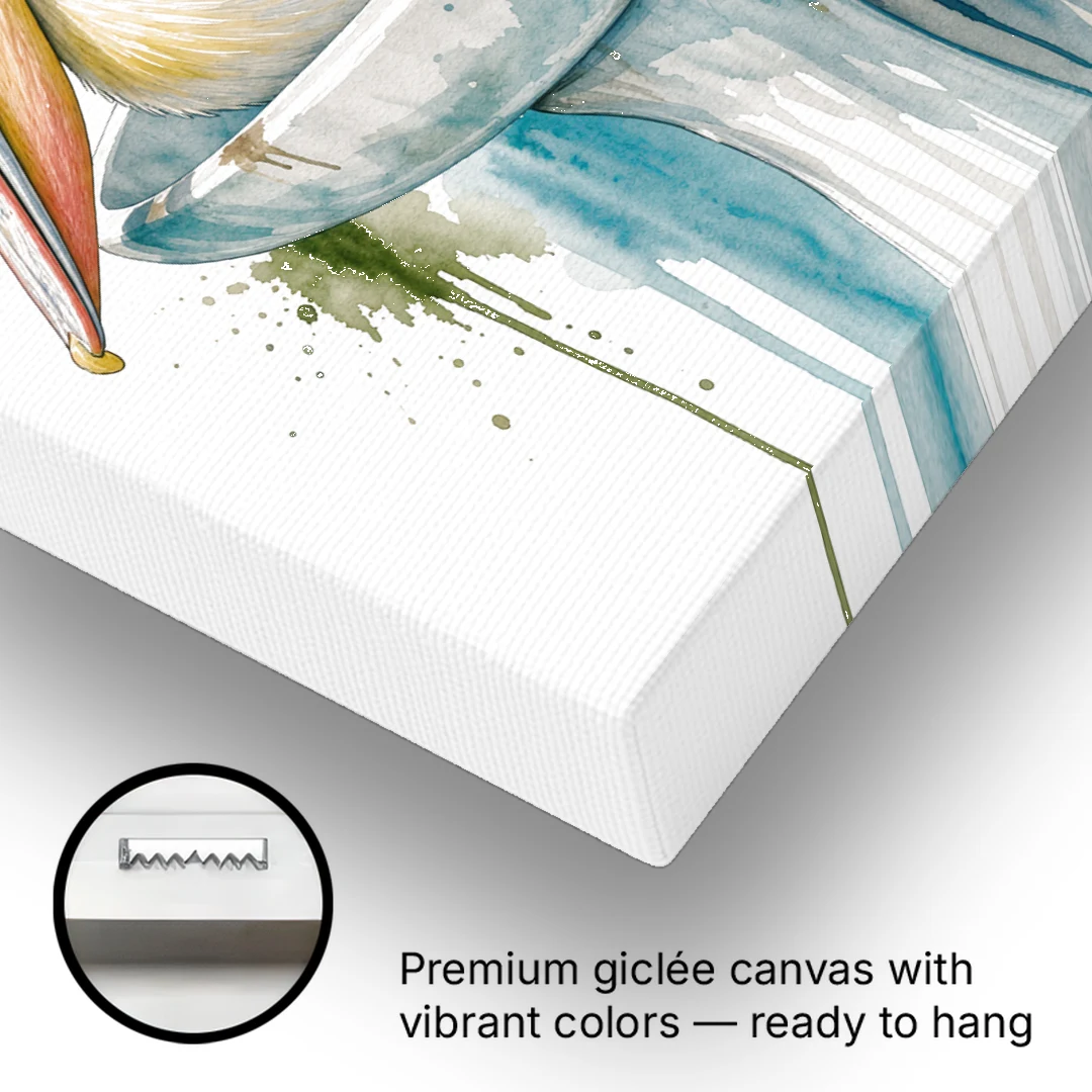 Funny Bathroom Animal Art Pelican Overflows the Sink - Canvas Wall Art - Gallery Wrap Corner