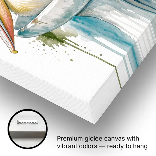 Funny Bathroom Animal Art Pelican Overflows the Sink - Canvas Wall Art - Gallery Wrap Corner