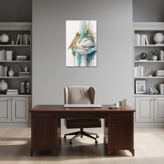 Funny Bathroom Animal Art Pelican Overflows the Sink - Canvas Wall Art - Office - 24x36