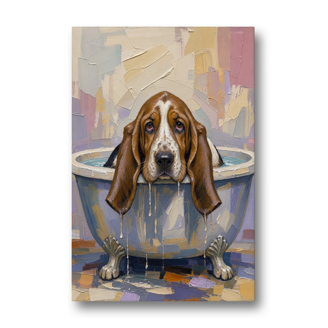 Funny Bathroom Canvas Art Basset Hound with Dripping Ears - Canvas Wall Art - Front