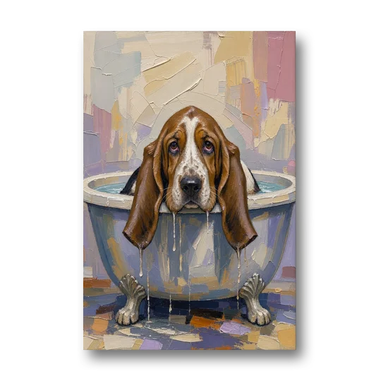 Funny Bathroom Canvas Art Basset Hound with Dripping Ears - Canvas Wall Art - Front