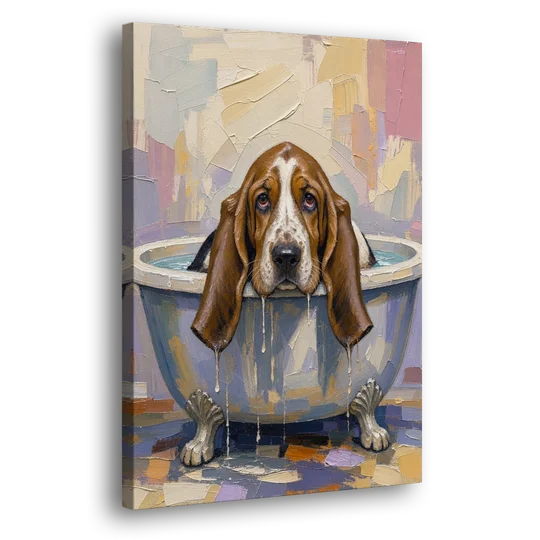 Funny Bathroom Canvas Art Basset Hound with Dripping Ears - Canvas Wall Art - Side