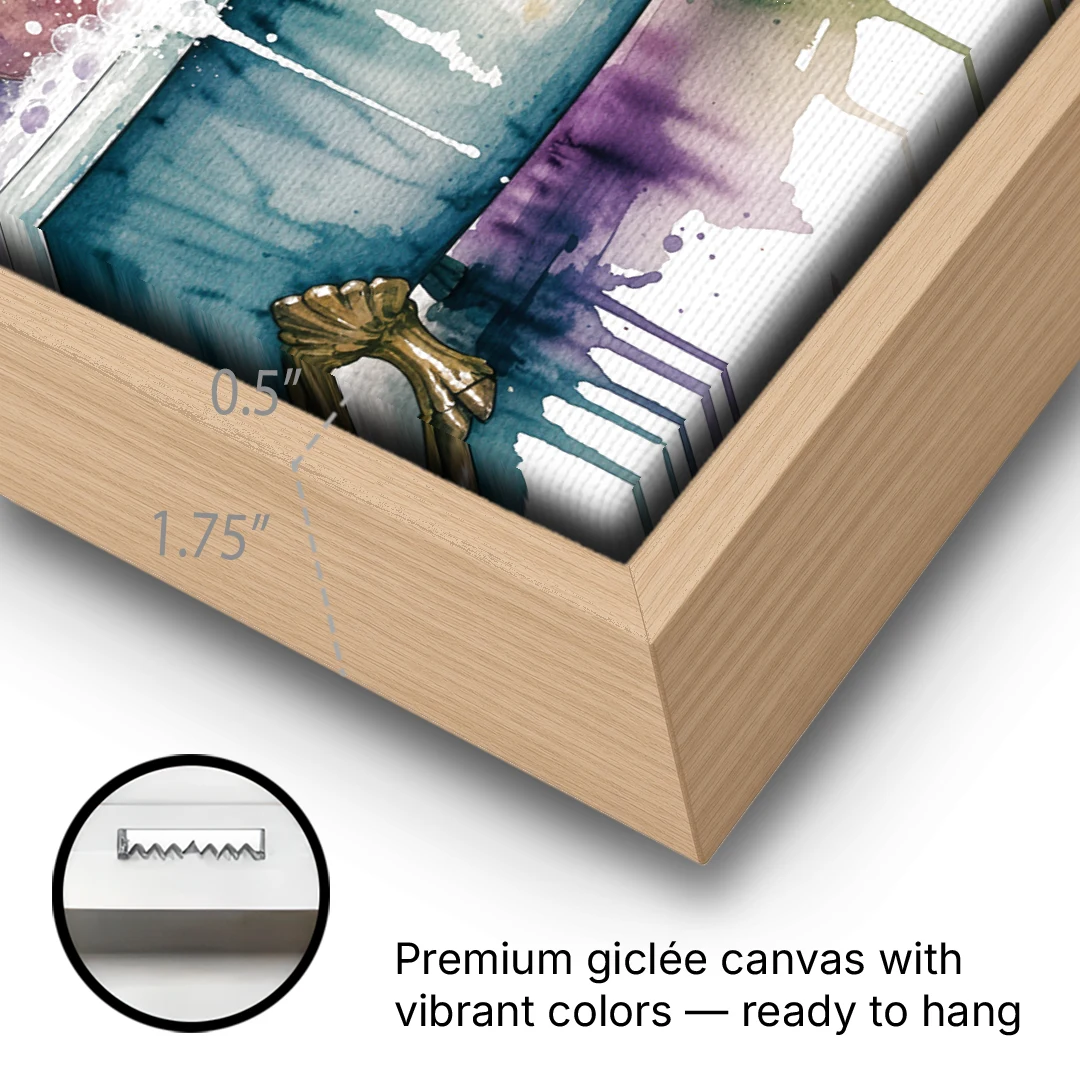 Funny Bathroom Decor Pig Asleep in the Tub - Oak Framed Canvas Wall Art - Gallery Wrap Corner