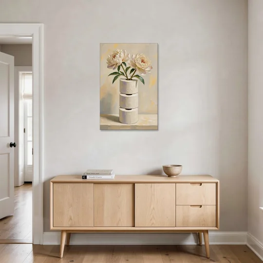 Funny Bathroom Painting of Peonies on Paper Rolls - Canvas Wall Art - Coffee Table - 24x36