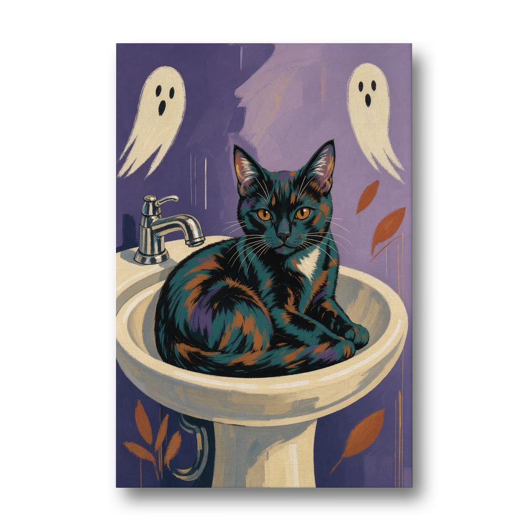 Funny Bathroom Prints Cat Claims the Sink - Canvas Wall Art - Front