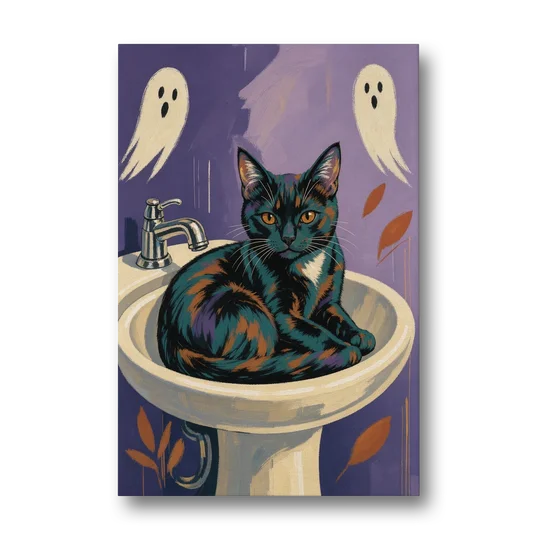 Funny Bathroom Prints Cat Claims the Sink - Canvas Wall Art - Front