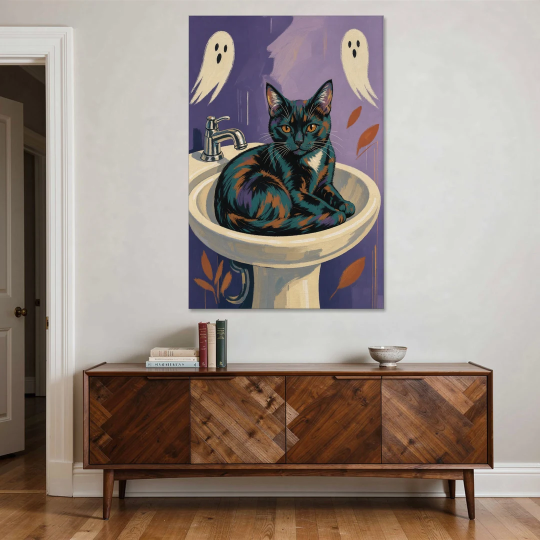 Funny Bathroom Prints Cat Claims the Sink - Canvas Wall Art - Coffee Table - 40x60