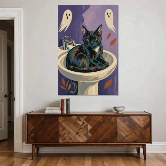 Funny Bathroom Prints Cat Claims the Sink - Canvas Wall Art - Coffee Table - 40x60