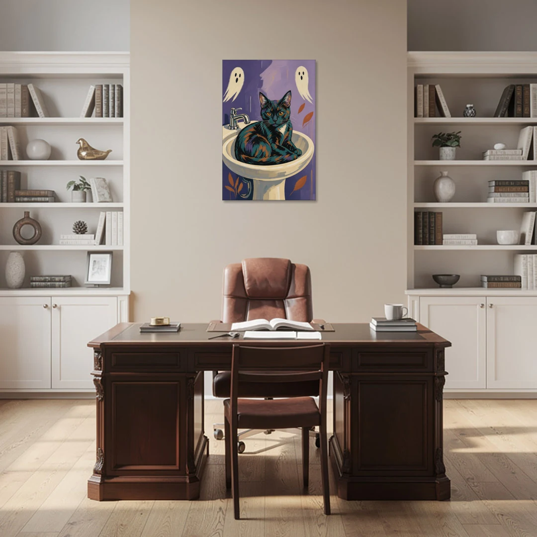 Funny Bathroom Prints Cat Claims the Sink - Canvas Wall Art - Office - 24x36