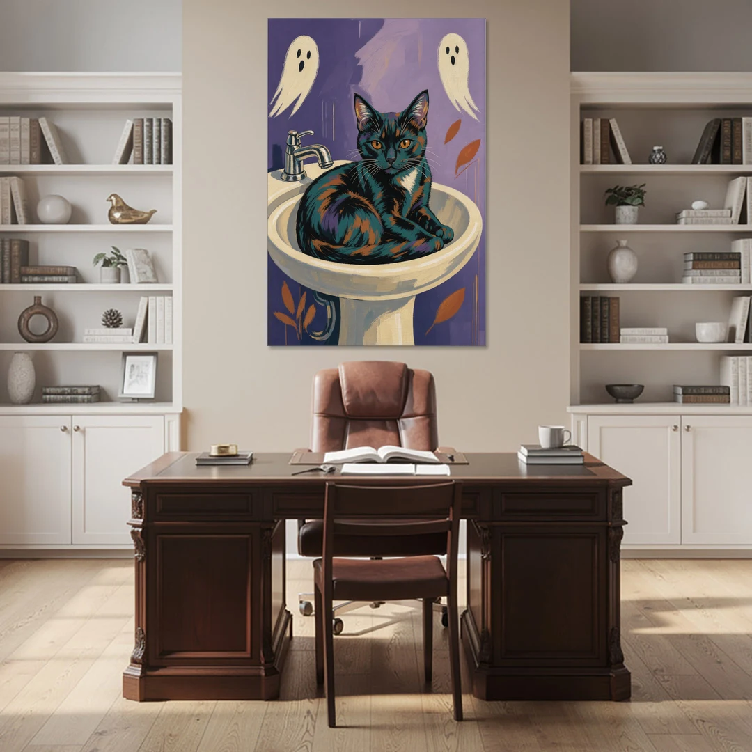 Funny Bathroom Prints Cat Claims the Sink - Canvas Wall Art - Office - 40x60