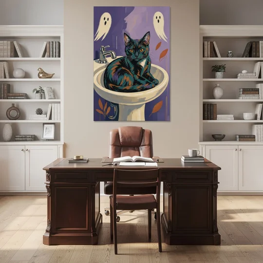 Funny Bathroom Prints Cat Claims the Sink - Canvas Wall Art - Office - 40x60