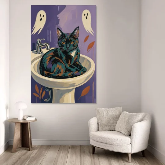 Funny Bathroom Prints Cat Claims the Sink - Canvas Wall Art - Sofa - 40x60