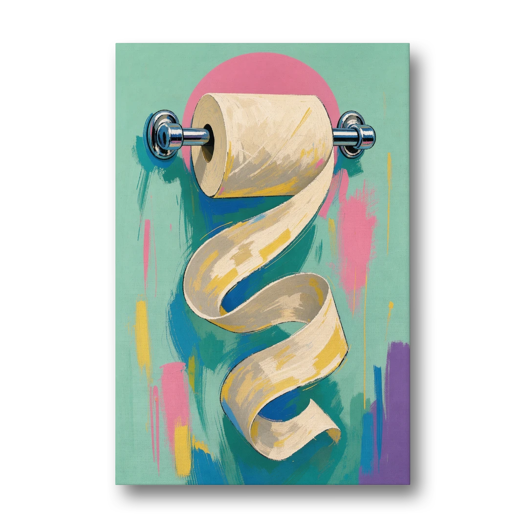 Funny Bathroom Wall Art of an Unspooling Toilet Roll - Canvas Wall Art - Front