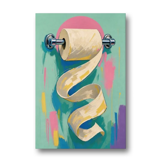 Funny Bathroom Wall Art of an Unspooling Toilet Roll - Canvas Wall Art - Front