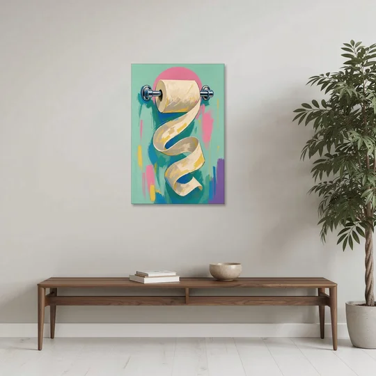Funny Bathroom Wall Art of an Unspooling Toilet Roll - Canvas Wall Art - Coffee Table - 24x36