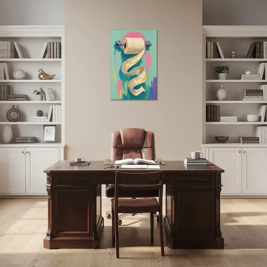 Funny Bathroom Wall Art of an Unspooling Toilet Roll - Canvas Wall Art - Office - 24x36