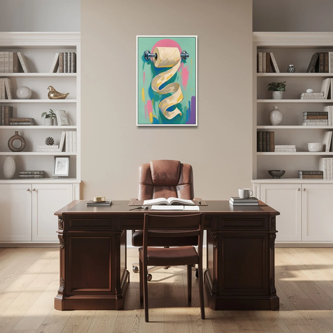Funny Bathroom Wall Art of an Unspooling Toilet Roll - White Framed Canvas Wall Art - Office - 24x36