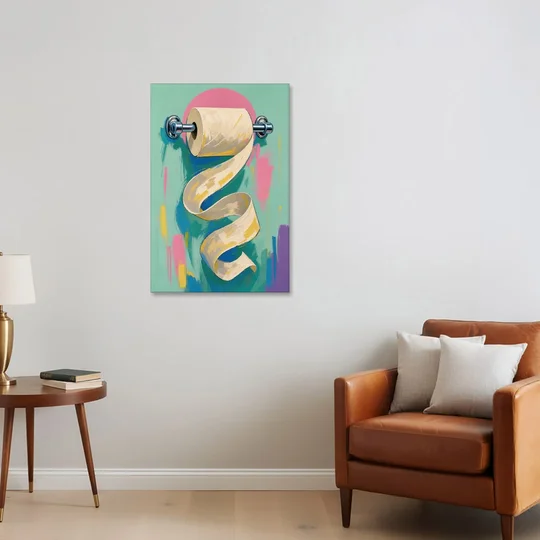 Funny Bathroom Wall Art of an Unspooling Toilet Roll - Canvas Wall Art - Sofa - 24x36