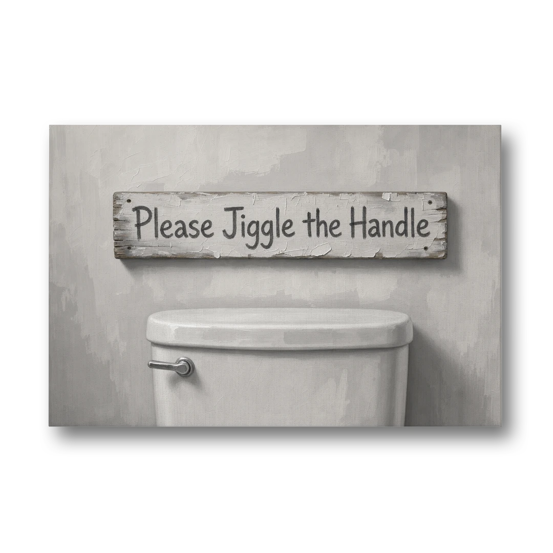 Funny Bathroom Wall Decor Please Jiggle the Handle - Canvas Wall Art - Front
