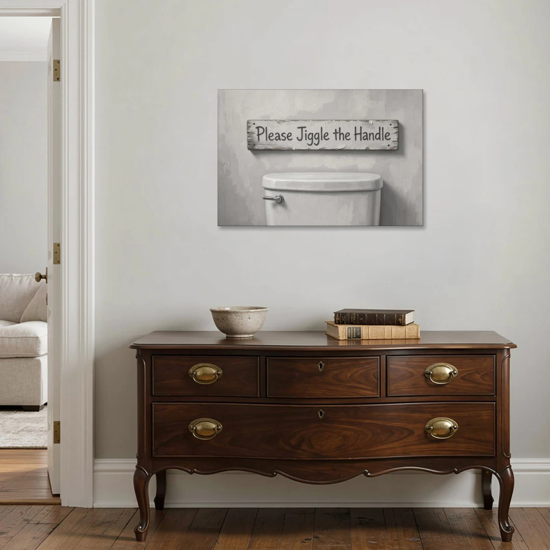 Funny Bathroom Wall Decor Please Jiggle the Handle - Canvas Wall Art - Coffee Table - 36x24
