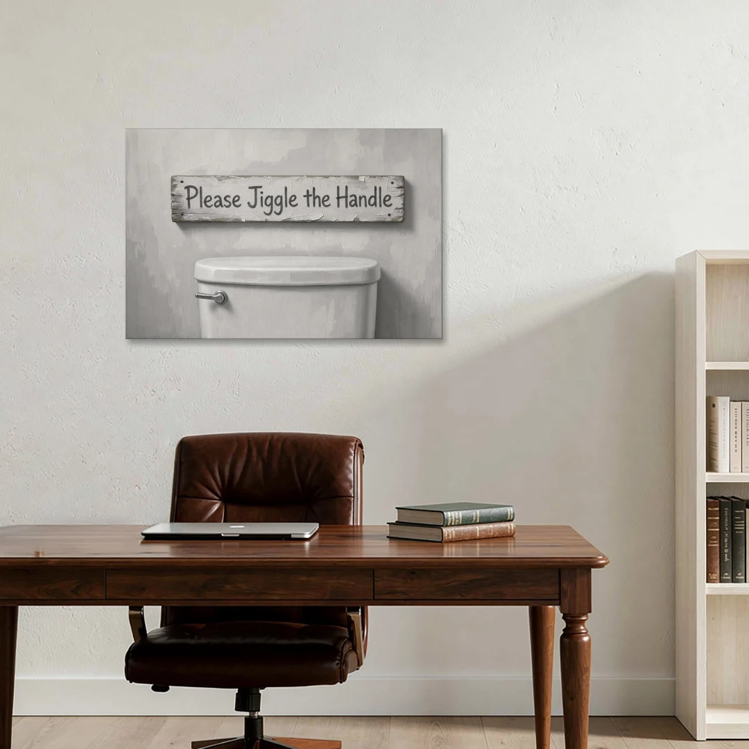 Funny Bathroom Wall Decor Please Jiggle the Handle - Canvas Wall Art - Office - 36x24