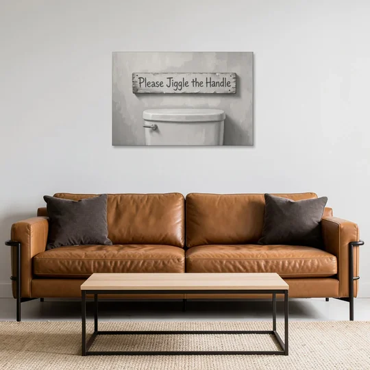 Funny Bathroom Wall Decor Please Jiggle the Handle - Canvas Wall Art - Sofa - 36x24