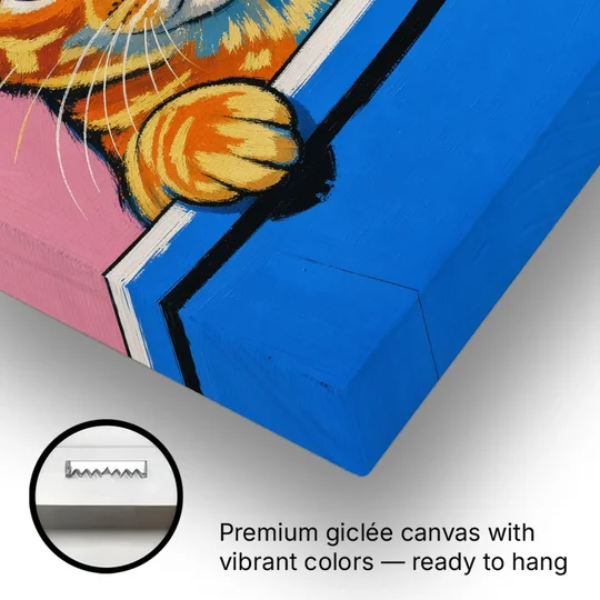 Funny Cat Bathroom Wall Art Peeking Over the Tub - Canvas Wall Art - Gallery Wrap Corner