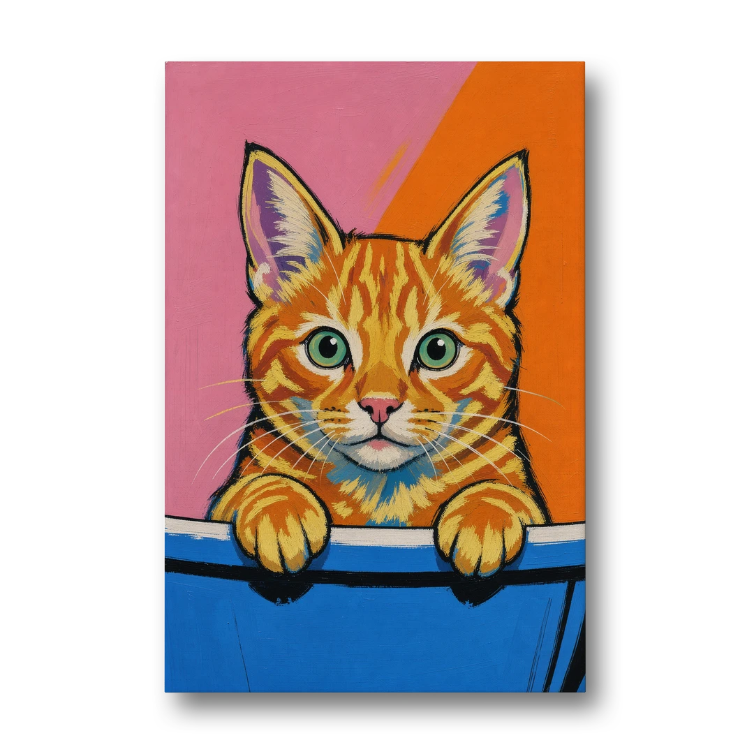 Funny Cat Bathroom Wall Art Peeking Over the Tub - Canvas Wall Art - Front