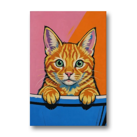 Funny Cat Bathroom Wall Art Peeking Over the Tub - Canvas Wall Art - Front
