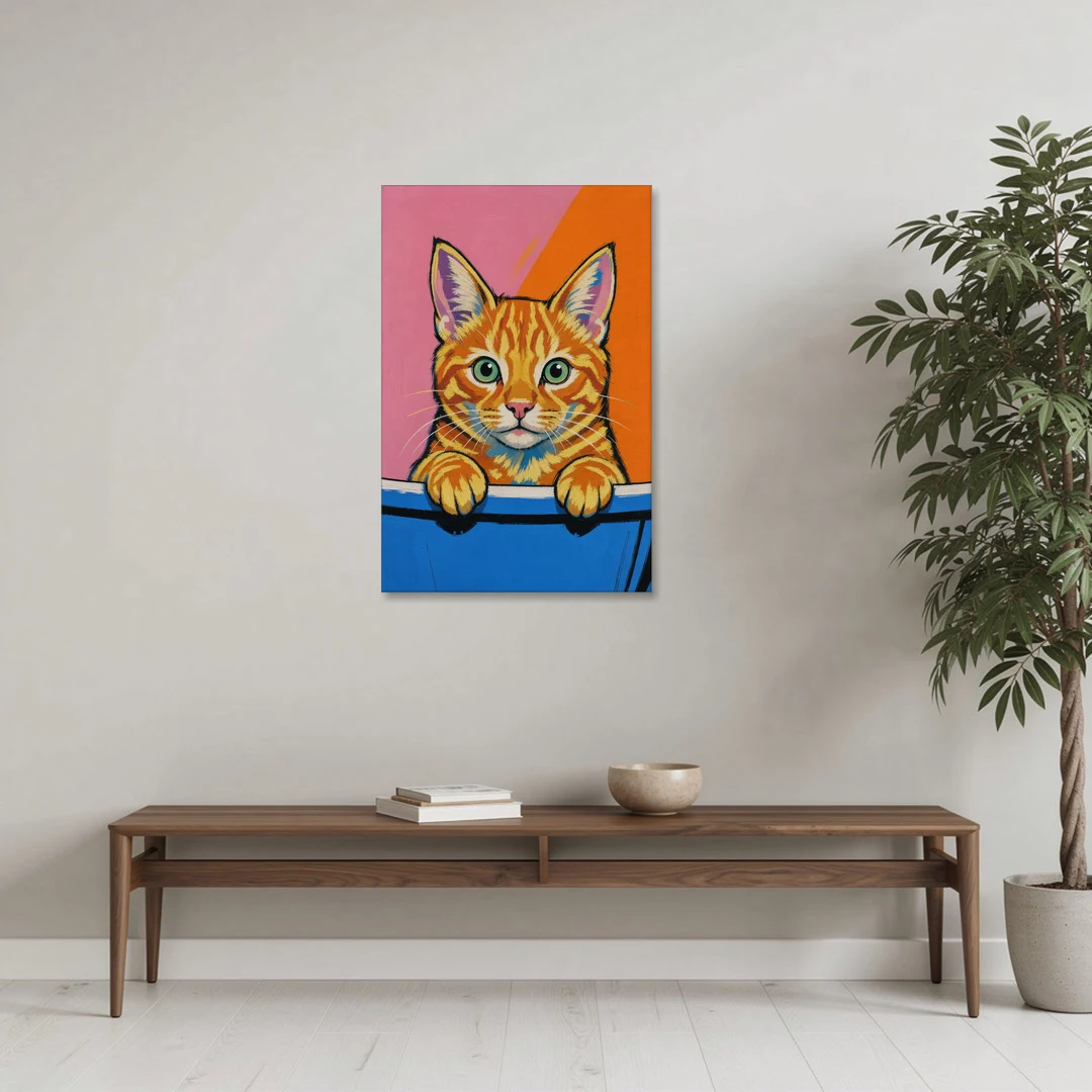 Funny Cat Bathroom Wall Art Peeking Over the Tub - Canvas Wall Art - Coffee Table - 24x36