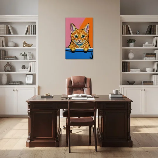 Funny Cat Bathroom Wall Art Peeking Over the Tub - Canvas Wall Art - Office - 24x36