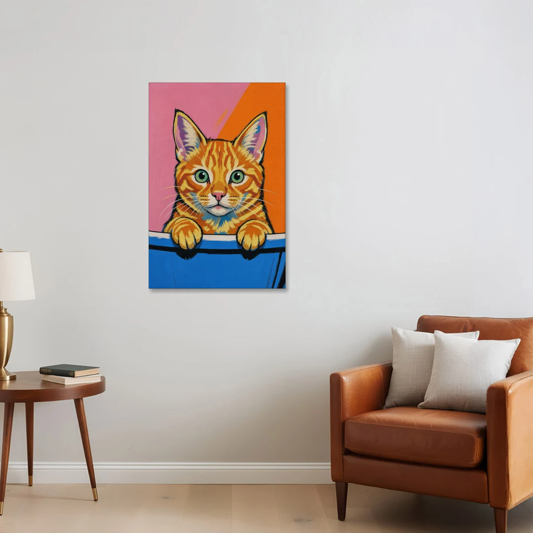 Funny Cat Bathroom Wall Art Peeking Over the Tub - Canvas Wall Art - Sofa - 24x36