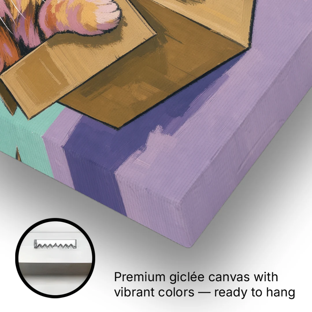 Funny Cat Wall Art Overflowing a Tiny Box - Canvas Wall Art - Gallery Wrap Corner
