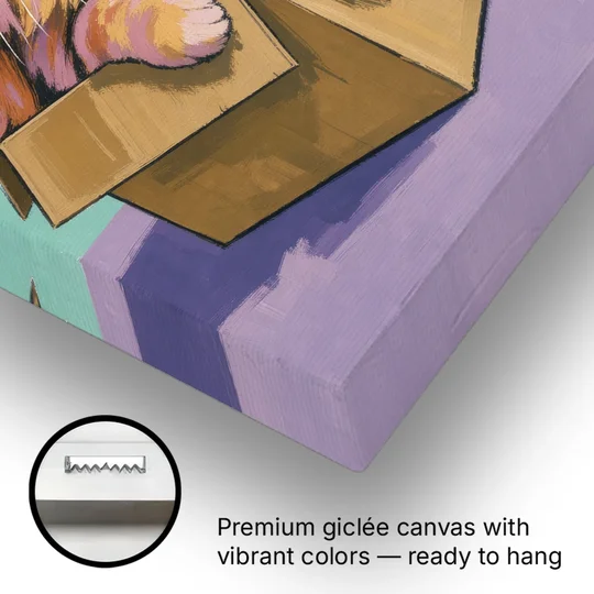 Funny Cat Wall Art Overflowing a Tiny Box - Canvas Wall Art - Gallery Wrap Corner
