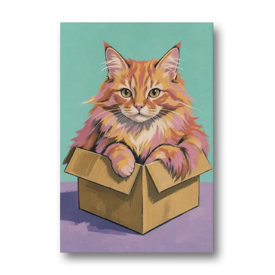 Funny Cat Wall Art Overflowing a Tiny Box - Canvas Wall Art - Front