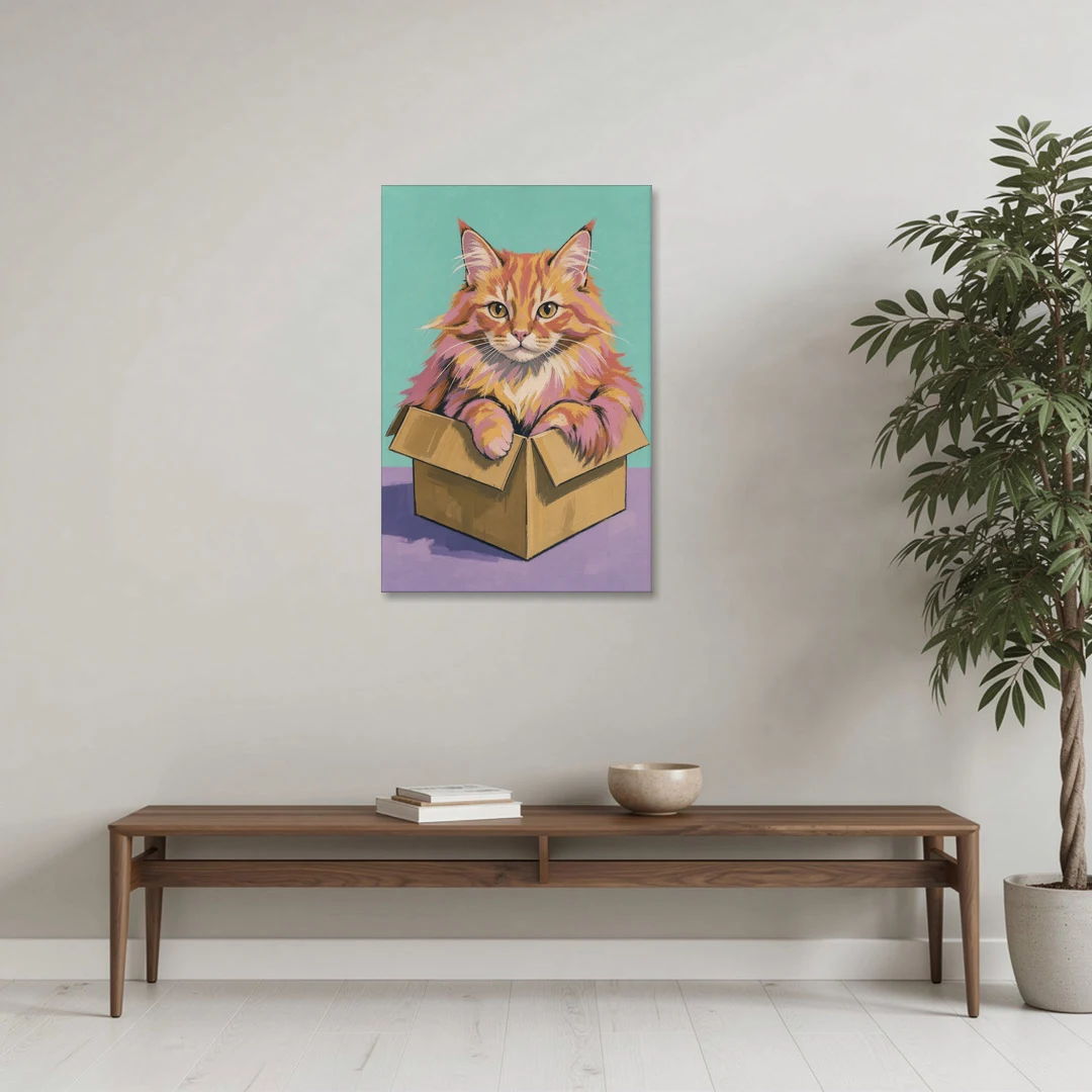 Funny Cat Wall Art Overflowing a Tiny Box - Canvas Wall Art - Coffee Table - 24x36