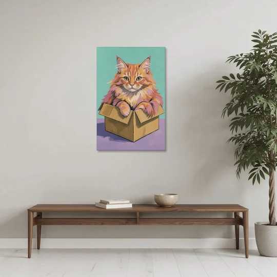 Funny Cat Wall Art Overflowing a Tiny Box - Canvas Wall Art - Coffee Table - 24x36